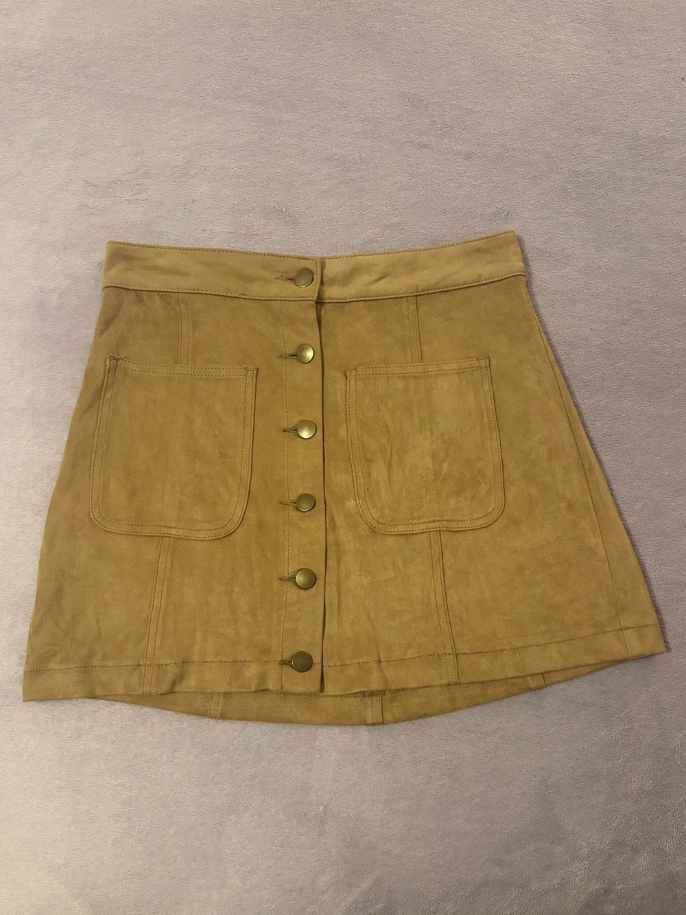 Altar'd State Tan Button-Front Suede Skirt